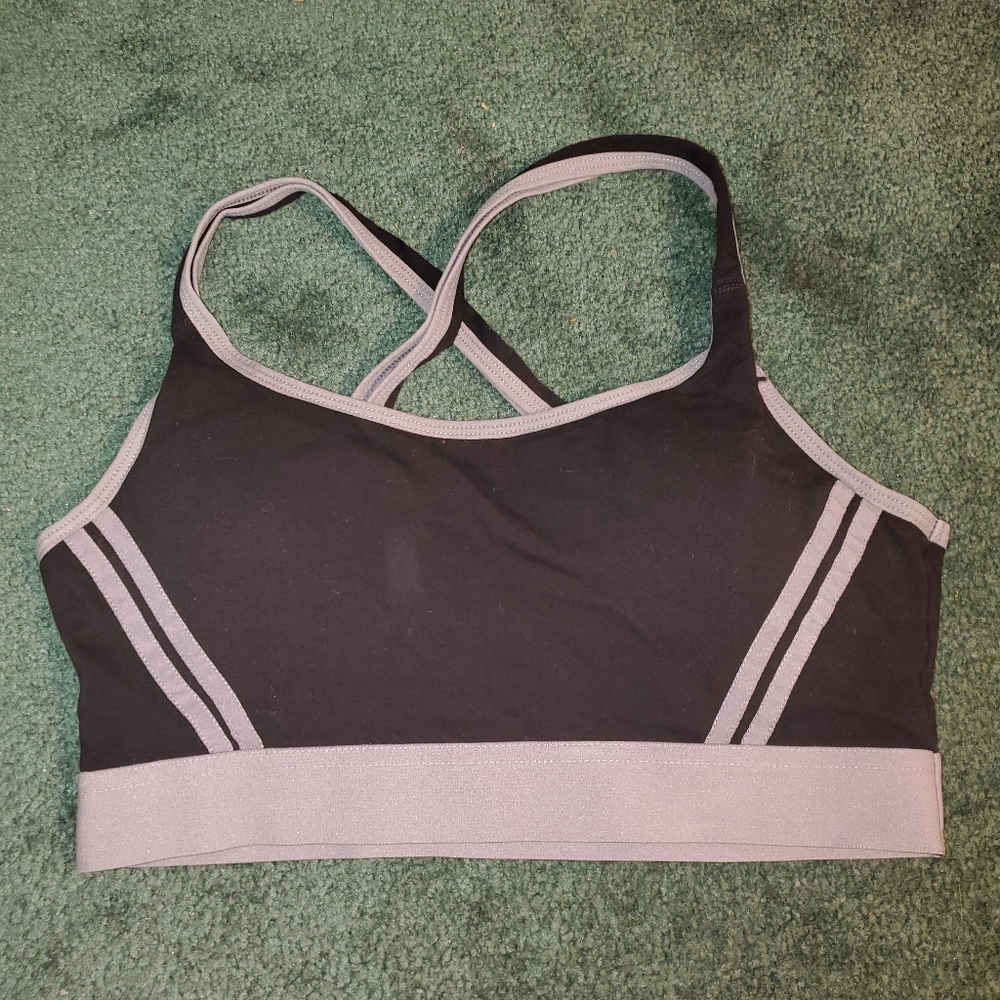 Small/medium black and gray sports bra